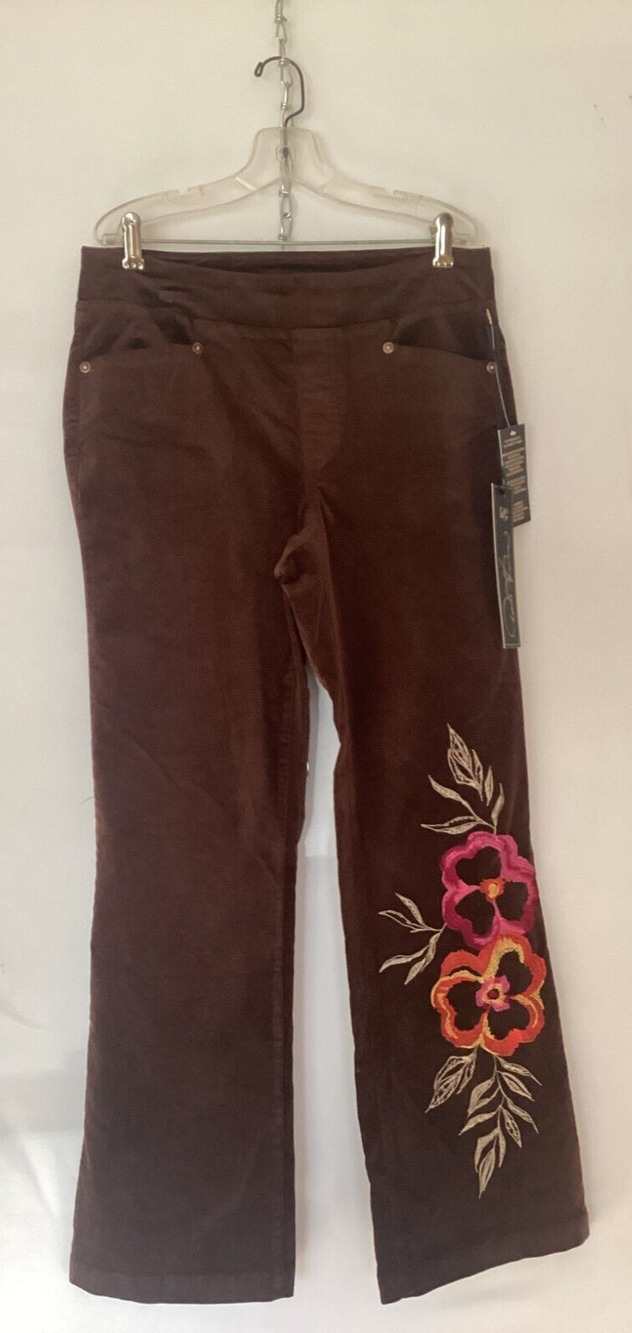 DG2 by Diane Gilman Stretch Velvet Pull-On Embroidered Bootcut Pant 8P